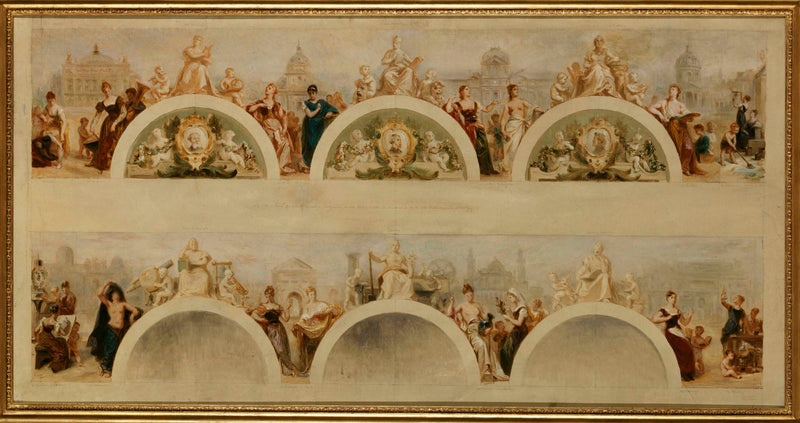 achille-louis-joseph-sirouy-1892-the-city-of-paris-offers-to-all-nations-the-hospitality-of-its-art-schools-museums-and-scientific-institutions-sketch-for-the-lobby-lounge-of-the-paris-city-hall-art-print-fine-art-reproduction-wall-art