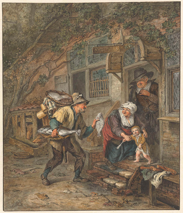 abraham-van-strij-i-1763-a-fishmonger-offers-plaice-to-a-schoolteacher-art-print-fine-art-reproduction-wall-art-id-al2ouq66t