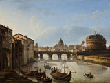米开朗基罗·帕佩蒂1835在罗马的台伯河上的视图显示了圣彼得和圣安杰洛的城堡艺术印刷精美的艺术复制品墙上的艺术id-al5im34tl