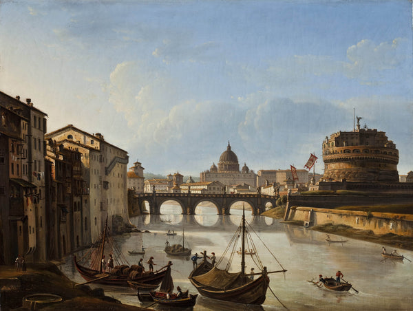 michelangelo-pacetti-1835-view-of-the-tiber-in-rome-showing-st-peters-and-the-castle-of-st-angelo-art-print-fine-art-reproduction-wall-art-id-al5im34tl