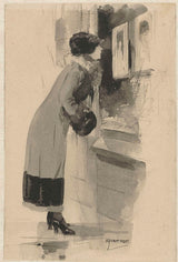 adriaan-j-van-t-hoff-1900-kvinde-til-en-udstillingsvindue-med-tryk-og-bøger-kunsttryk-fin-kunst-reproduktion-vægkunst-id-alavv08z2