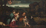 在波多罗·达·兰恰诺与婴儿圣约翰艺术印刷的神圣家族之后，精美的艺术复制品墙壁艺术编号alcpjgp4j