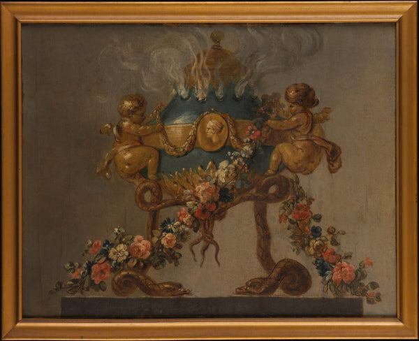 french-painter-18th-century-perfume-burner-supported-by-amorini-and-serpents-and-garlanded-with-flowers-art-print-fine-art-reproduction-wall-art-id-alh37o6ov