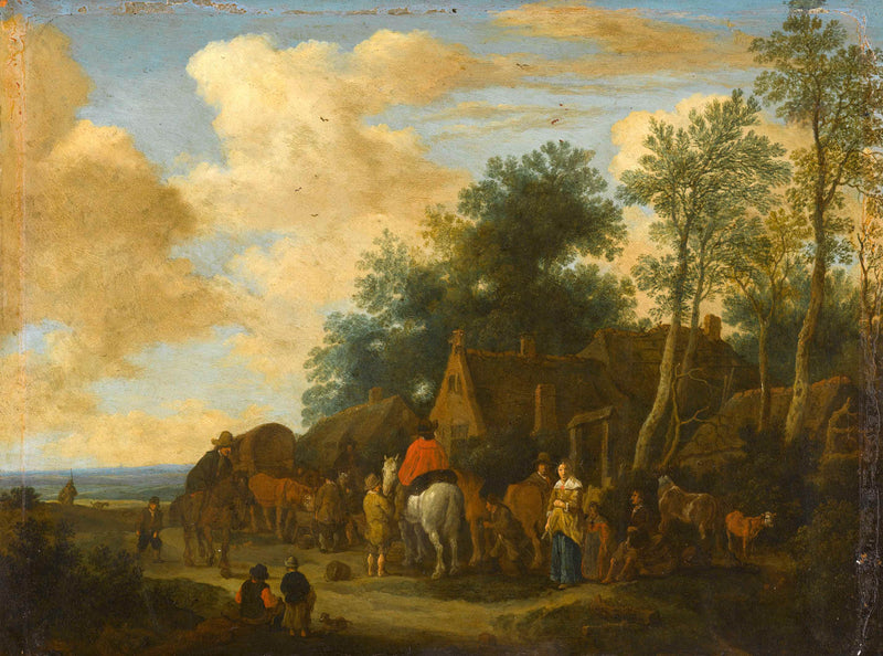 pieter-de-molijn-1657-halting-at-a-roadside-inn-art-print-fine-art-reproduction-wall-art-id-alhknlqjg