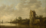 jan-van-goyen-1645，河边有一个旧的塔艺术印刷精美的艺术复制品墙艺术id-alo2s8q26