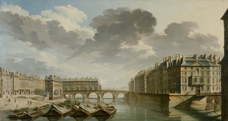 nicolas-jean-baptiste-raguenet-1757-le-quai-des-ormes-current-dock-city-hall-the-pont-marie-and-the-ile-saint-louis-art-print-fine-art-reproduction-wall-art