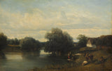 camille-flers-1835-huisie-by-die-rivier-met-wasvrouens-kunsdruk-fynkuns-reproduksie-muurkuns-id-am1p8plui