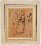 帕瑪強尼諾的追隨者-1582-老婦人在門內拄著拐杖，與黑女僕抱著孩子和其他人物藝術印刷品精美藝術複製品牆藝術- id-am572zwoz