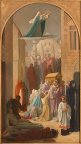 louis-charles-timbal-1860-skitse-til-kirken-saint-sulpice-miraklet-af-den-brændende-procession-af-helligdommen-af-st-genevieve-kunst-print- fin-kunst-reproduktion-væg-kunst