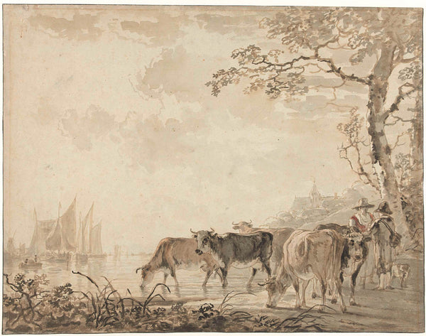 jacob-van-strij-1766-landscape-with-cows-on-a-river-with-ships-art-print-fine-art-reproduction-wall-art-id-am7smdcpw