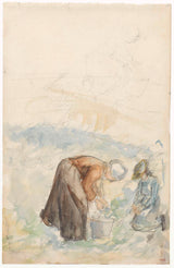 约瑟夫·以色列1834年，两个在地上工作的妇女在艺术版画上精美的艺术复制品墙上艺术ID-am9sgdu80