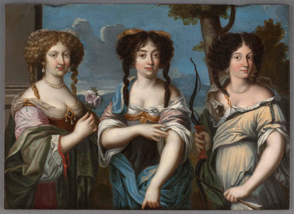 anonymous-triple-portrait-of-women-formerly-known-as-the-nieces-mazarin-art-print-fine-art-reproduction-wall-art