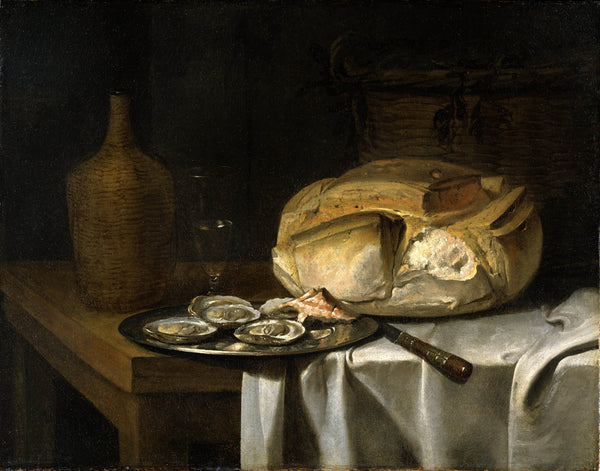 unknown-still-life-with-a-loaf-of-bread-oysters-and-a-flask-art-print-fine-art-reproduction-wall-art-id-amebwaxrp