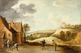 david-teniers-the-young-1660-phong cảnh với nông dân-chơi-bát-bên ngoài-một-nhà trọ-nghệ thuật-in-mỹ-nghệ-sản xuất-tường-nghệ thuật-id-amibrat7e