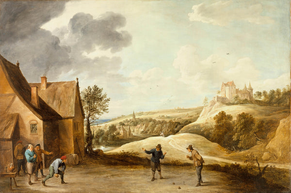 david-teniers-the-younger-1660-landscape-with-peasants-playing-bowls-outside-an-inn-art-print-fine-art-reproduction-wall-art-id-amibrat7e