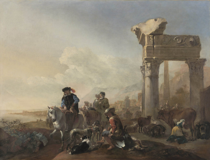 jan-baptist-weenix-1648-hunters-near-ruins-art-print-fine-art-reproduction-wall-art-id-amjnn59hx