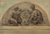 emile-delbos-1898-skiss-för-skolagruppen-från-frontonen-av-alfortville-the-not-och-marne-inramning-the-crest-of-alfortville-art-print-fine- konst-reproduktion-vägg-konst