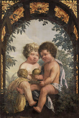 未知的 1650 年基督教寓言與兩個孩子都從藝術印刷品美術複製牆藝術 id-amnth5tf9 中傾注