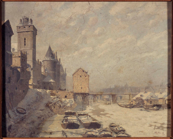 fedor-hoffbauer-1887-the-clock-tower-the-conciergerie-and-pont-au-change-in-1621-art-print-fine-art-reproduction-wall-art