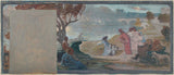 henri-justin-marret-1911-skitse-til-den store-trappe-i-Saint-Maurice-kommunen-landskabs-hvile-på-kanten-af-the-marne-art-print- fin-kunst-reproduktion-væg-kunst