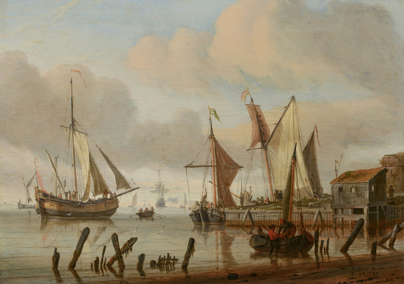 abraham-storck-1683-boats-at-a-mooring-place-art-print-fine-art-reproduction-wall-art-id-amu89j7z8