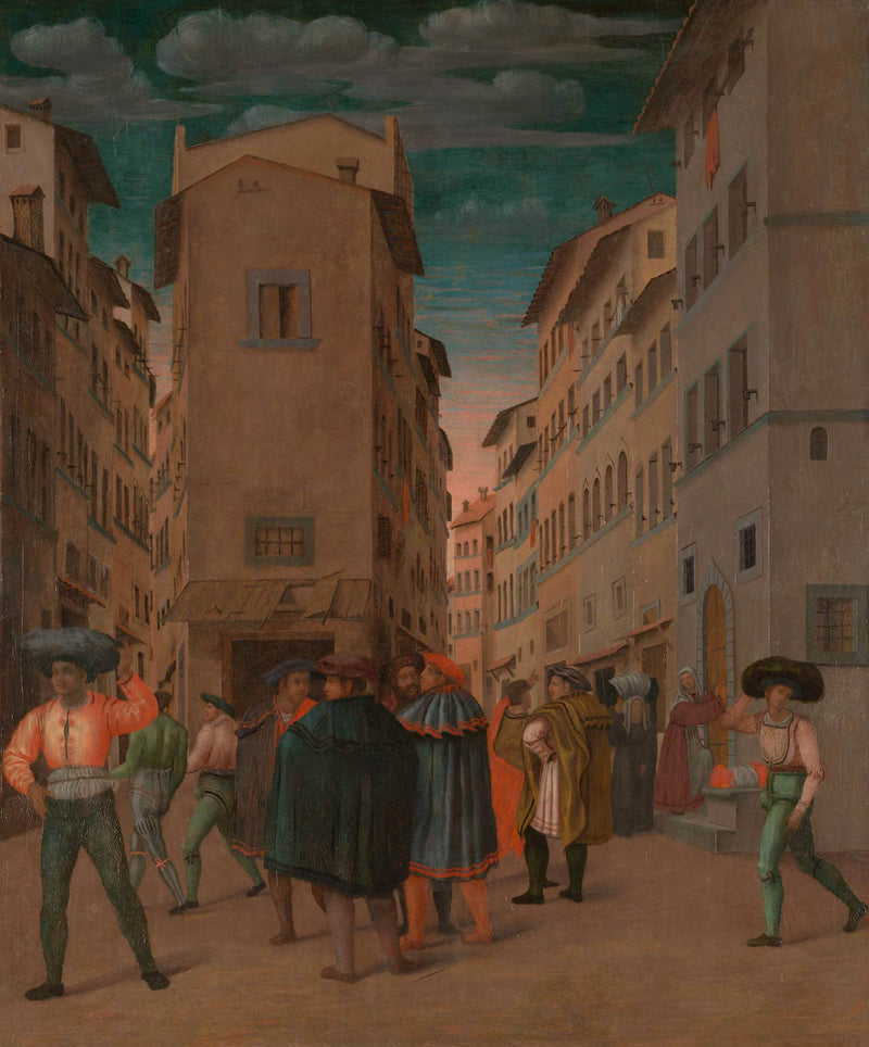 unknown-1540-florentine-street-scene-with-twelve-figures-sheltering-art-print-fine-art-reproduction-wall-art-id-amuxpv10x