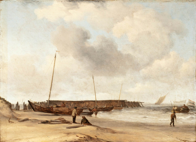 willem-van-de-velde-the-younger-1673-beach-with-a-weyschuit-pulled-up-on-shore-art-print-fine-art-reproduction-wall-art-id-amvv2xrjq