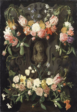 丹尼爾·西格斯的花朵圍繞著漩渦花飾，帶有處女藝術印刷品精美藝術複製品牆藝術 id-an0djfkdh 的圖像