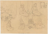 約瑟夫-以色列-1834-樹下和奶牛下手工勞動的女人的研究藝術印刷美術複製品牆藝術 ID-an327tflm