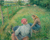 camille-pissarro-1882-młode-wiejskie dziewczyny-odpoczywające-na-polach-w pobliżu-pontoise-sztuka-druk-reprodukcja-dzieł-sztuki-ściennej-id-an9ys1et0