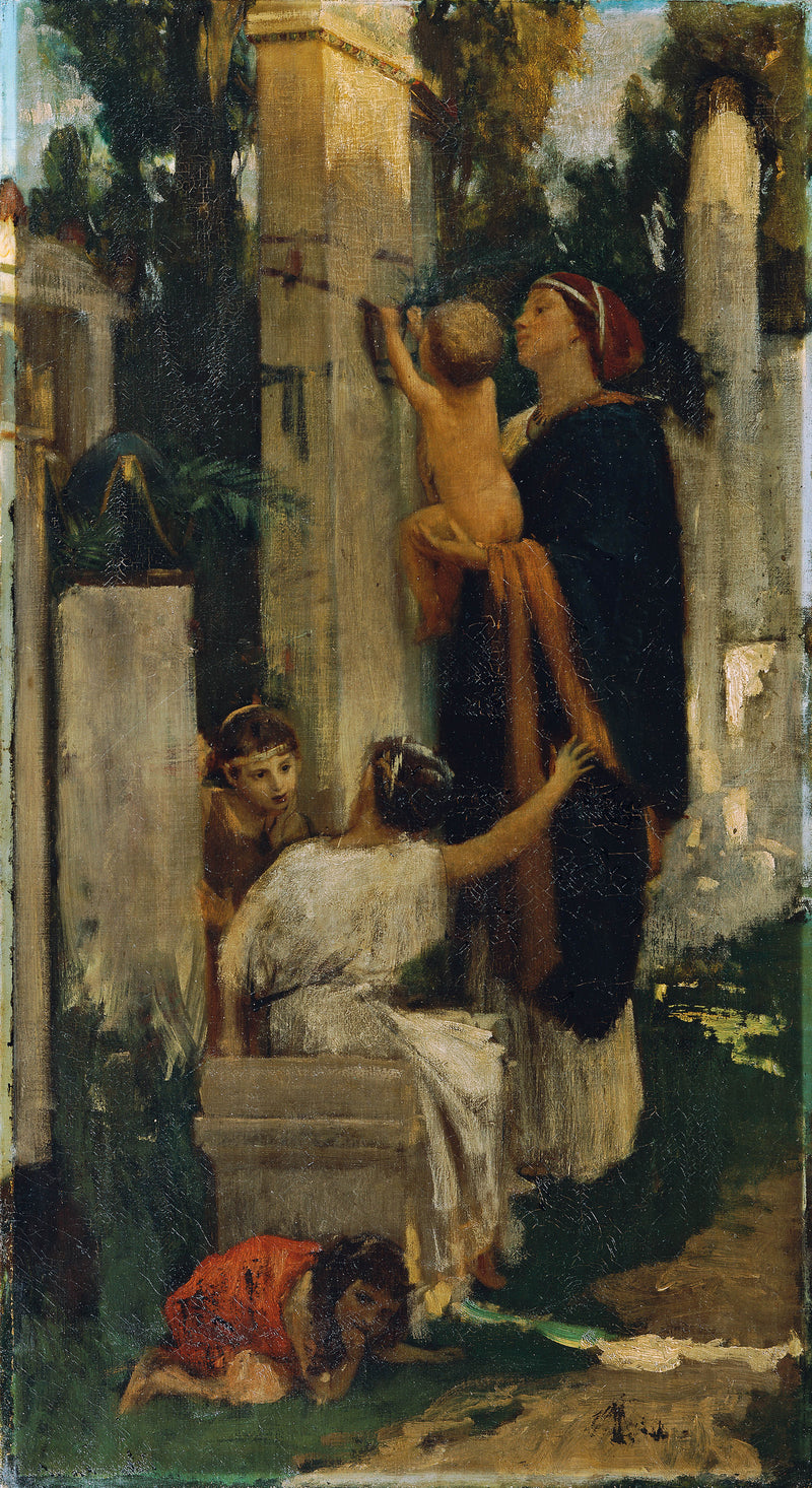 adolf-hiremy-hirschl-ancient-graveyard-scene-women-with-children-a-grave-site-adorning-art-print-fine-art-reproduction-wall-art-id-anhnsfe8h