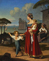 np-holbech-1831-'n-jong-Italiaanse-vrou-met-haar-kinders-en-'n-ou-vrou-spin-nettuno-kuns-druk-fyn-kuns-reproduksie-muurkuns-id-ankheipj0