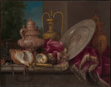 梅菲伦·孔戴（Meiffren-conte）17世纪静物画，带有银色和金色的盘子壳和一把剑艺术印花，精美的艺术复制品，壁画，艺术id，ankxjhdyk