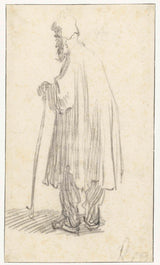rembrandt-van-rijn-1629-stojący-człowiek-z-kijem-i-wysoką-kapeluszką-druk-reprodukcja-dzieł sztuki-sztuka-ścienna id-anl5ik2h4
