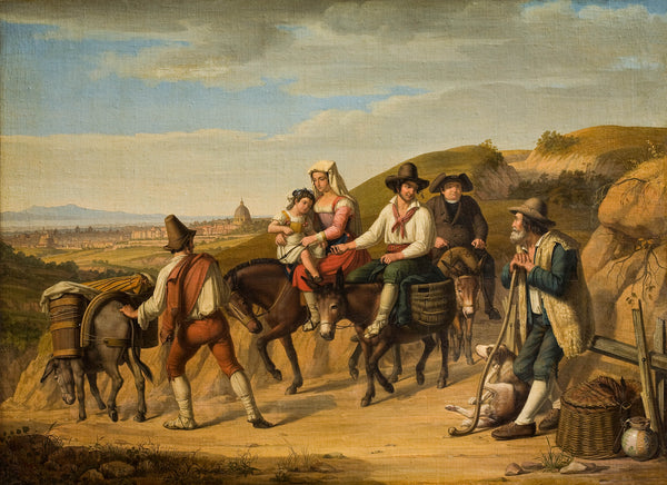 dietrich-wilhelm-lindau-1826-peasants-at-monte-mario-on-their-way-to-rome-art-print-fine-art-reproduction-wall-art-id-anqb2jo3v