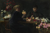 wilhelm-peters-1894-damer-vid-ett-blomma-bord-konsttryck-finkonst-reproduktion-väggkonst-id-anrsl79zj