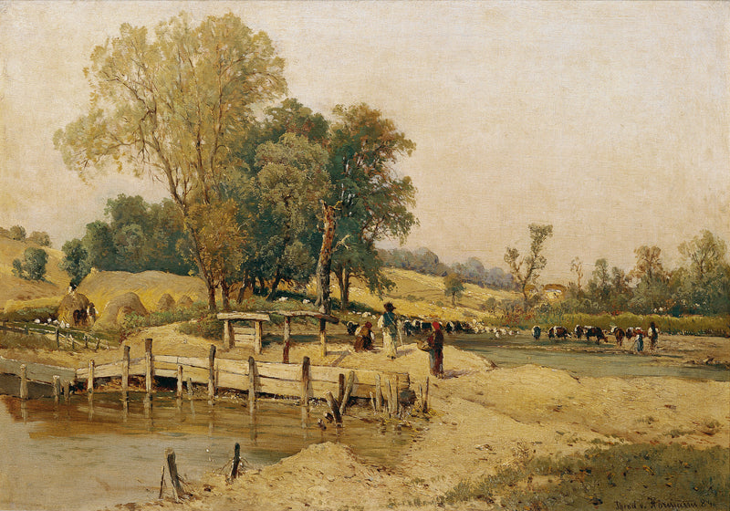 theodor-von-hormann-1884-hungarian-landscape-with-cattle-watering-art-print-fine-art-reproduction-wall-art-id-ao0p3hzqd