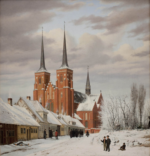 jorgen-roed-1836-street-in-roskilde-in-the-background-the-cathedral-art-print-fine-art-reproduction-wall-art-id-ao2eropuf