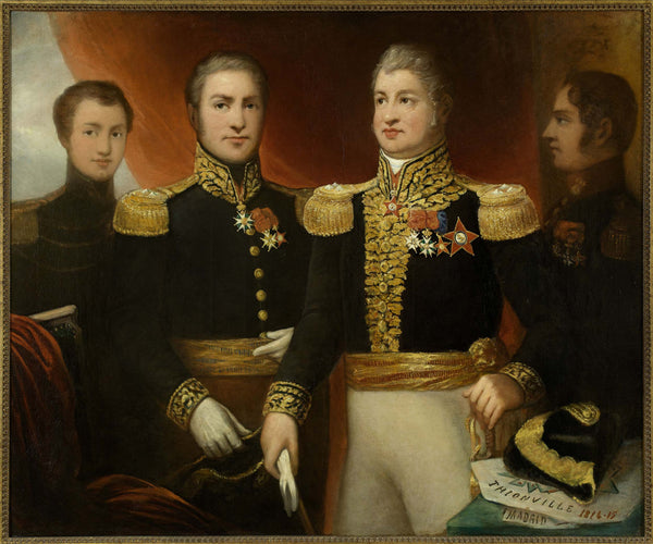 julie-duvidal-de-montferrier-1825-general-leopold-hugo-with-two-of-his-brothers-and-his-son-abel-uniformed-restoration-art-print-fine-art-reproduction-wall-art