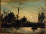 johan-barthold-jongkind-1857-gradnja-čoln-kanal-side-nizozemska-krajinska-umetnost-tisk-likovna-umetnost-reprodukcija-stenska umetnost