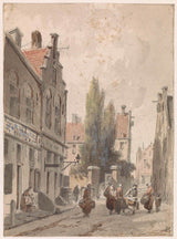 adrianus-eversen-1828-paisagem urbana-com-um-vendedor-impressão de arte-reprodução de belas-artes-parede-art-id-aoatjgs49
