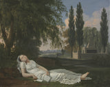 伯納德·蓋洛特-1800-女人睡在風景中，帶著字母藝術印刷品精美藝術複製品牆藝術 id-aoceihmo6
