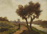 保羅約瑟夫康斯坦丁加布里埃爾 1860 年景觀與兩棵樹藝術印刷美術複製品牆藝術 id-aoehsoud2