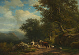 Александар Џозеф-Дајвеј-1850-пејзаж-со-селанец-и-неговото стадо-уметност-печатење-фина-уметничка-репродукција-ѕид-арт-ид-аоизторех