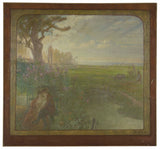 jean-joseph-enders-1904-σκίτσο-για-το-δωμάτιο-γάμου-του-δημαρχείου-of-romainville-τοπίο-με-ένα-ζεύγος-καθιστό-τέχνη-τυπογραφία-καλή-αναπαραγωγή- τέχνη τοίχου