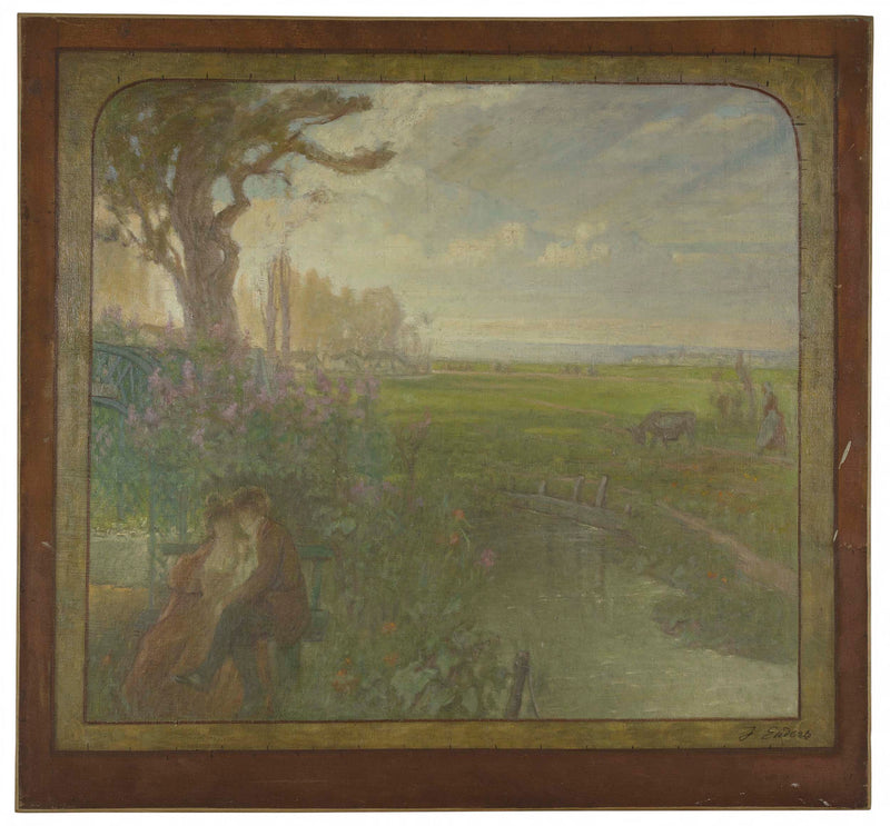 jean-joseph-enders-1904-sketch-for-the-wedding-room-of-the-town-hall-of-romainville-landscape-with-a-couple-sitting-art-print-fine-art-reproduction-wall-art