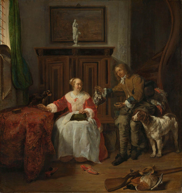 gabriel-metsu-1658-the-hunter-s-present-art-print-fine-art-reproduction-wall-art-id-aos50wq6x