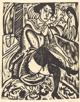 ernst-ludwig-kirchner-1912-kvinna-binder-sin-sko-kvinna-sko-zuknopfend-konsttryck-finkonst-reproduktion-väggkonst-id-aouvskrat