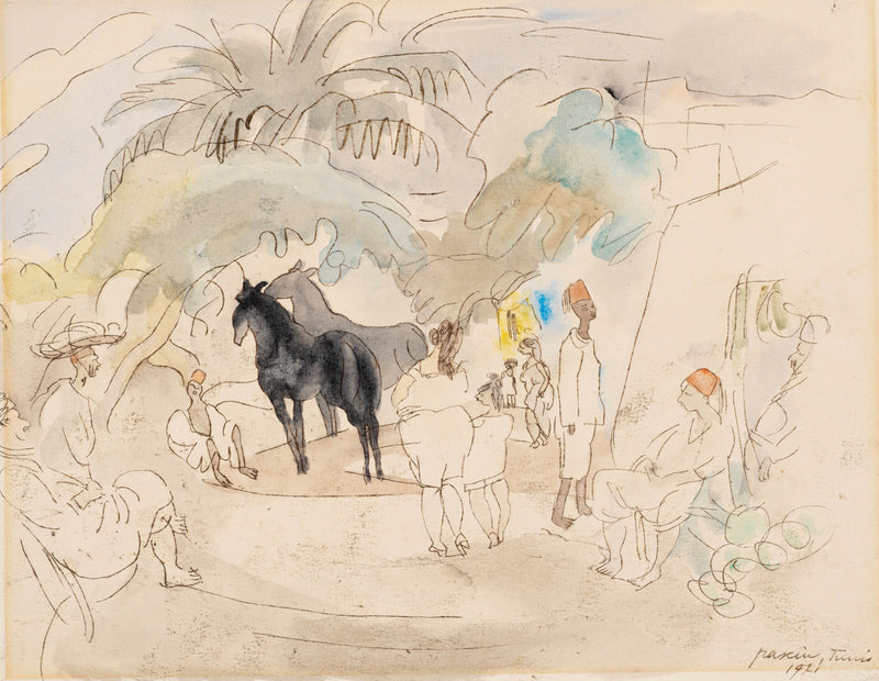jules-pascin-1921-figures-and-two-horses-in-landscape-art-print-fine-art-reproduction-wall-art-id-aovw9qfhn