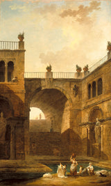 hubert-robert-1799-arkitektoniske-scene-med-kvinner-vaske-klær-til-en-pool-art-print-fine-art-gjengivelse-vegg-art-id-aoy8opfso